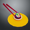 Delicious Asian Traditional Snack With Red Chopsticks On Yellow Plate Topped With Sauce