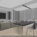 Modern Living Dining Area With Beige Sofa Coffee Table And Open Kitchen Cabinets 3d model