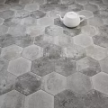 Gray Hexagonal Floor Tiles With White Teapot On Textured Surface 3d model