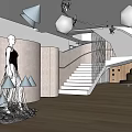 Modern Bridal Shop Interior Featuring Wedding Dress Mannequin And Staircase