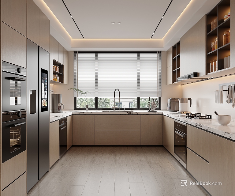 Modern Kitchen Interior Design With Cabinets Appliances Island Counter And Window 3d model 
