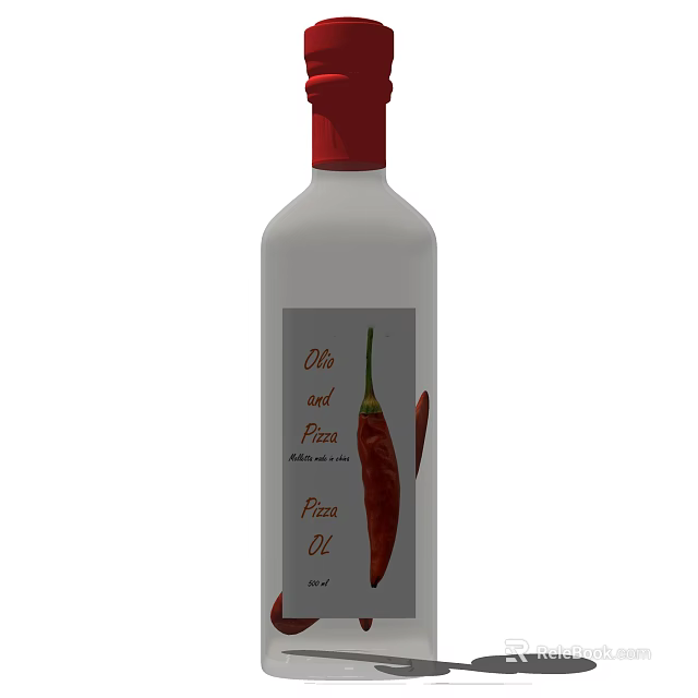 Condiment Bottle With Olio And Pizza Label Featuring Red Chili Peppers For Pizza Seasoning 3d model 