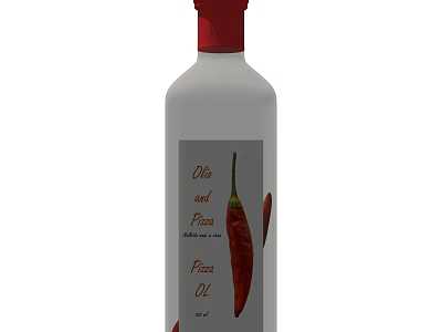 Condiment Bottle With Olio And Pizza Label Featuring Red Chili Peppers For Pizza Seasoning 3d model