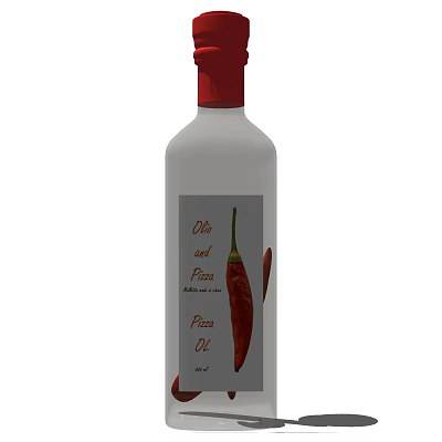 Condiment Bottle With Olio And Pizza Label Featuring Red Chili Peppers For Pizza Seasoning 3d model