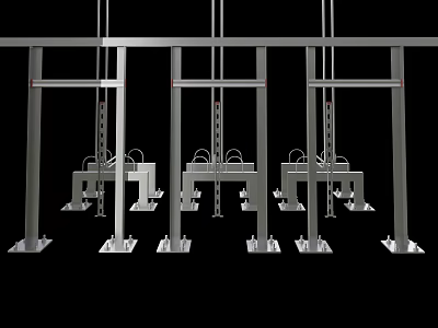 Industrial Equipment With Multiple Metal Frame Structures And Suspension System Supports 3d model