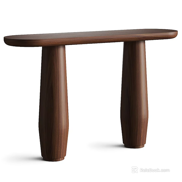 Modern Minimalist Walnut Wood Console Table With Sleek Column Legs Design 3d model 