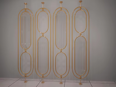 Elegant Modern Room Divider With Luxury Golden Metal Frame And Glass Panel Design 3d model