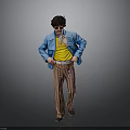 Stylish Daily Life Clothing With Blue Jacket Yellow Top And Striped Pants