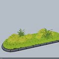 Lush Green Bushes And Ferns In Garden Bed With Concrete Edging And Lawn