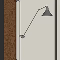 Modern Wall Lamp With Adjustable Metal Arm Conical Lampshade On Wooden Textured Light Colored Wall