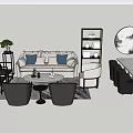 Stylish Modern Sofa and Coffee Table Set with Throw Pillows Round Table and Area Rug 3d model