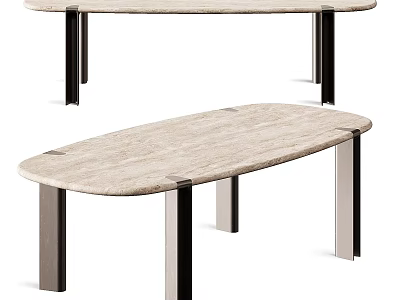 Modern Oval Dining Table With Wooden Top And Sleek Metal Legs Design 3d model