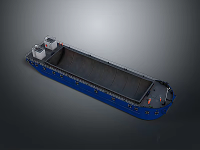 Blue Cargo Ship With Open Hold And Deck Structure On Gray Background 3d model