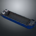 Blue Cargo Ship With Open Hold And Deck Structure On Gray Background