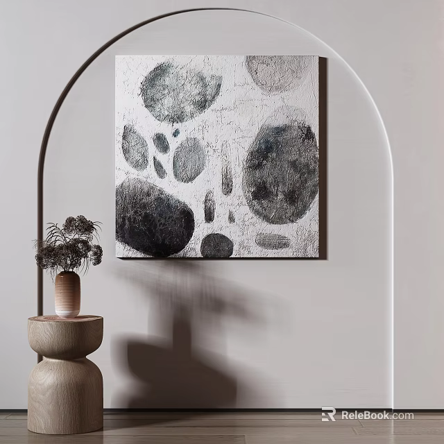 Abstract Wall Art With Neutral Tones Vase And Small Table Decor 3d model