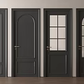Black Hinged Doors with Arched and Square Tops Solid and Glass Panel Designs 3d model