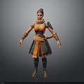 3D Female Character Model With Orange Gray Outfit Scarf Shoulder Pads Belt Boots