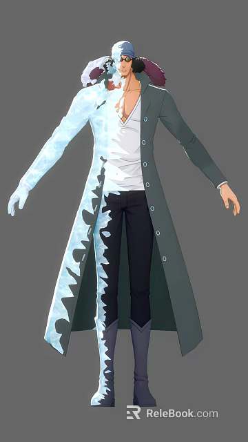 Game Movie Character In Long Coat With Transparent Ice Effect White T-shirt Black Pants 3d model 