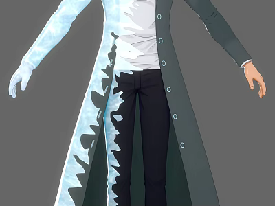 Game Movie Character In Long Coat With Transparent Ice Effect White T-shirt Black Pants 3d model