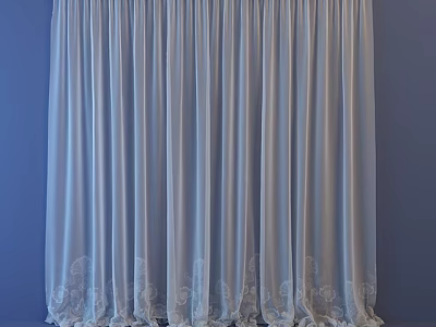 Elegant White Curtains with Light Flowy Fabric and Lace Patterns on Light Blue Background 3d model