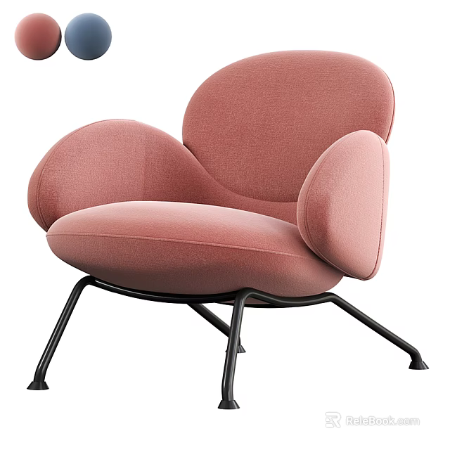 Modern Elegant Pink Accent Chair Upholstered With Curved Backrest And Armrests Black Metal Legs 3d model 