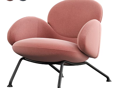 Modern Elegant Pink Accent Chair Upholstered With Curved Backrest And Armrests Black Metal Legs 3d model