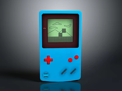 Blue Handheld Game Console With Red Control Buttons And Classic Game Screen 3d model