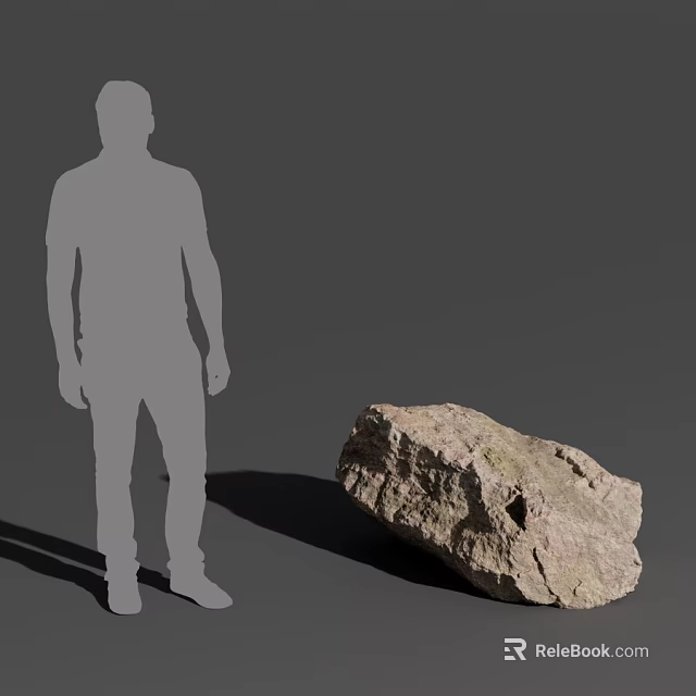 Full Body Male Silhouette Standing Near Natural Textured Rock on Gray Background 3d model 
