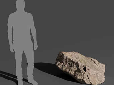 Full Body Male Silhouette Standing Near Natural Textured Rock on Gray Background 3d model