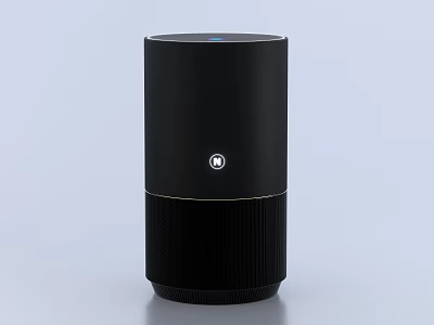 Black Cylindrical Speaker with Sleek Modern Design Textured Base and Small Indicator Light 3d model