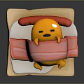 Lazy Yellow Cartoon Character Wrapped In Bacon And Lying On Square Bread Slice