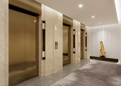modern elevator hall hotel floor elevator hall 3d model