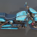 Turquoise Custom Vintage Motorcycle With Chrome Details And Black Leather Seat
