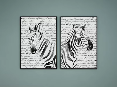 Black And White Zebra Wall Art With Frames On Gray Background 3d model