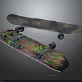 Skateboards With Colorful Graphics Blue Deck Metal Trucks And Wheels