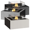 Modern Fireplace Designs With Glass Panels Burning Flames And Concrete Frames 3d model