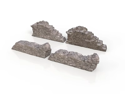 Ancient Stone Wall Fragments With Rough Texture And Broken Sections 3d model
