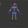 Fantasy Character With Purple Hat Blue Dress Striped Socks And Purple Gloves