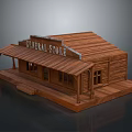 Vintage General Store Wooden Building Model With Porch Awning And Classic Design