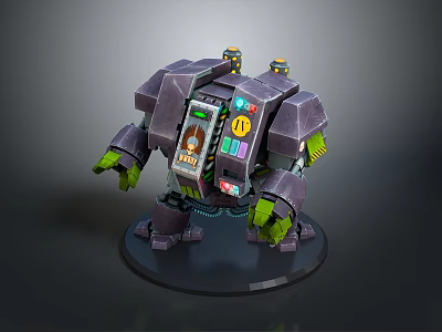 Mechanical Robot Creature With Purple Green Armor Control Panel Antennas And Limb Details 3d model