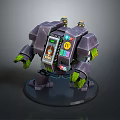 Mechanical Robot Creature With Purple Green Armor Control Panel Antennas And Limb Details 3d model
