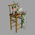 Bamboo Chair Adorned With Pink White Floral Arrangement And Green Foliage