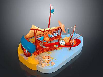 Colorful Kids Playground Model Design With Swing Slide Climbing Frame And Sandpit Area 3d model