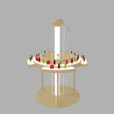 Circular Multi Tiered Display Shelf With Colorful Bottles For Retail 3d model