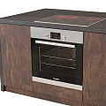 Modern Built in Oven with Induction Cooktop in Wooden Cabinets Dark Countertop