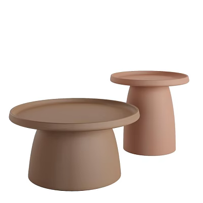 Two Round Tray Style Dining Tables With Simple Design And Different Colors Brown And Pink 3d model