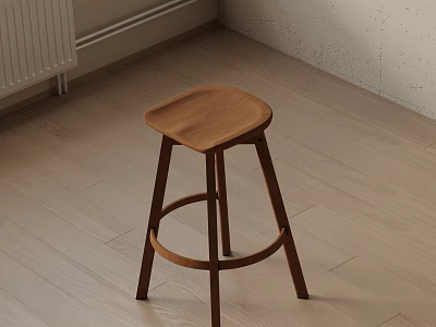 Modern Wooden Bar Stool With Simple Design For Home Kitchen Interior Decor 3d model