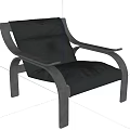 Two Modern Black Leather Lounge Chairs With Metal Frame Design