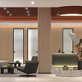 Modern Beauty Salon Interior With Lounge Area Comfortable Seating And Marble Reception Desk