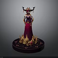 Ornate Fantasy Character Statue With Elaborate Headdress Red Robe And Golden Spiked Base